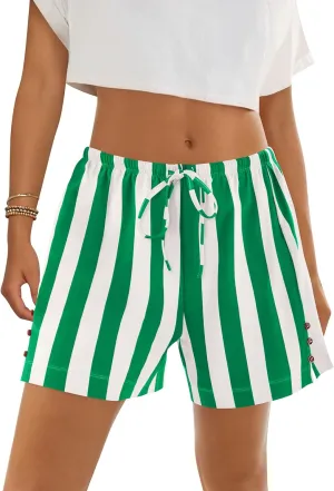 MEROKEETY Women's 2025 Summer Beach Lounge Shorts Casual Striped High Waisted Sleep Pajama Shorts