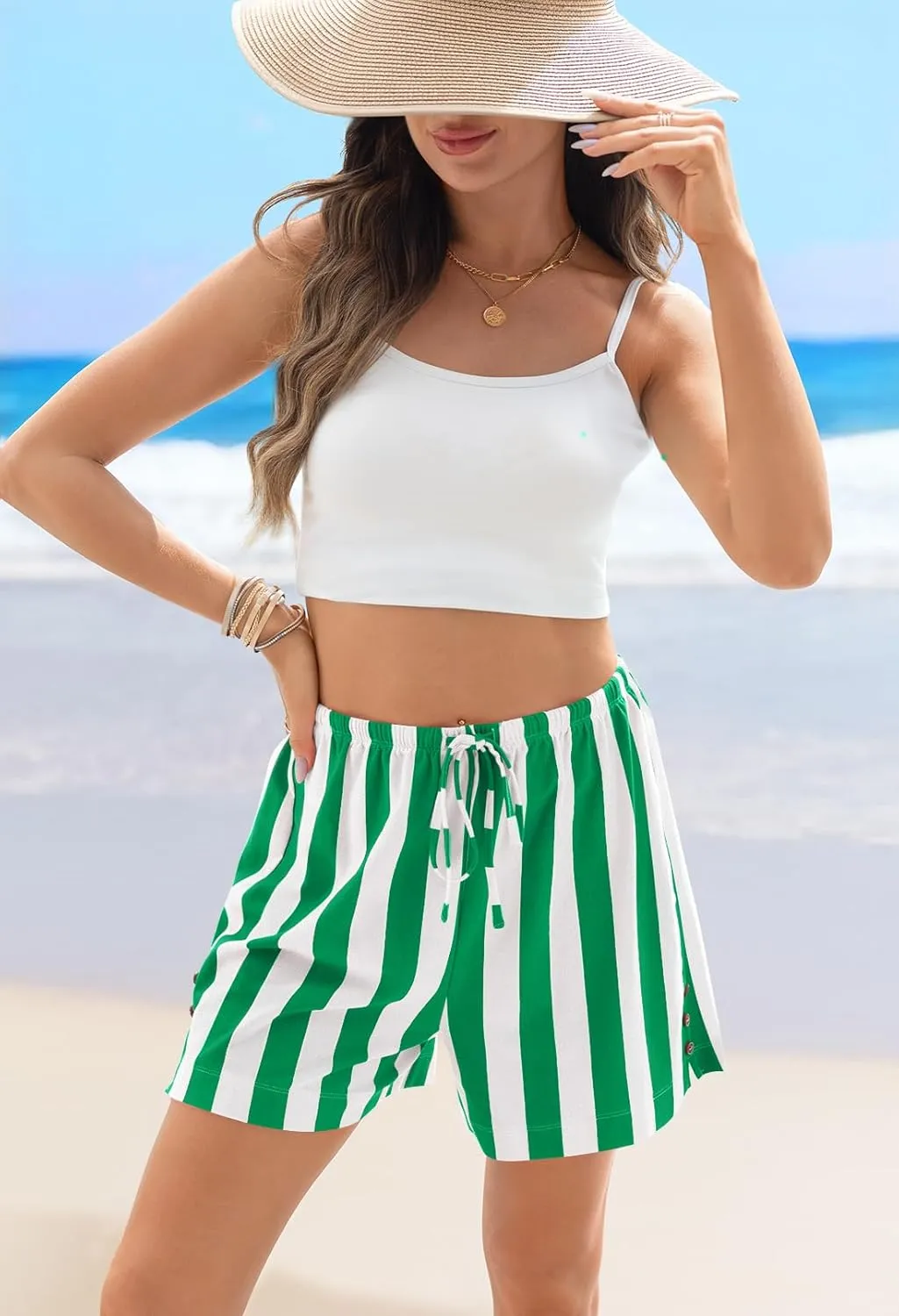 MEROKEETY Women's 2025 Summer Beach Lounge Shorts Casual Striped High Waisted Sleep Pajama Shorts
