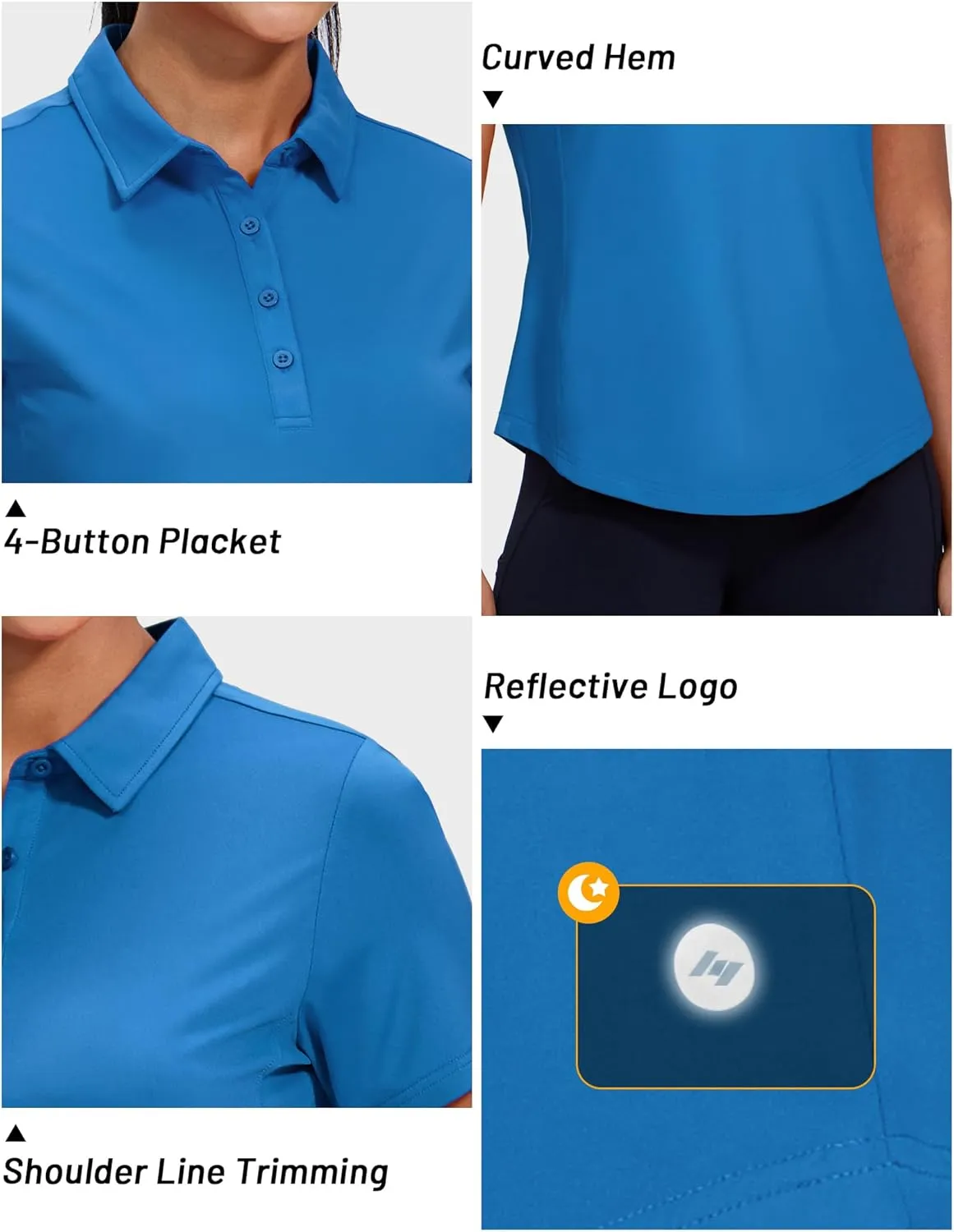 MIER Womens Golf Polo Shirts Short Sleeve Quick Dry Sun Protection Active UV Shirts Collared Tennis Tops, 4 Buttons