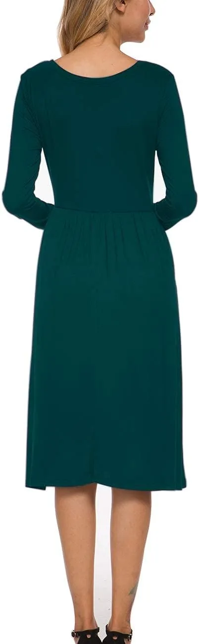 MISFAY Women's Long Sleeve Midi Dress Loose Casual Empire Waist Dresses with Pockets
