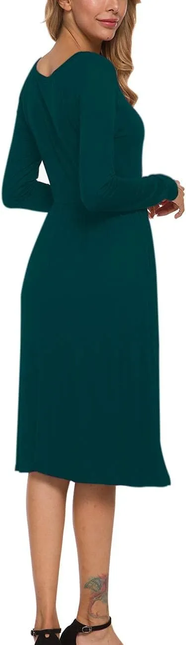 MISFAY Women's Long Sleeve Midi Dress Loose Casual Empire Waist Dresses with Pockets