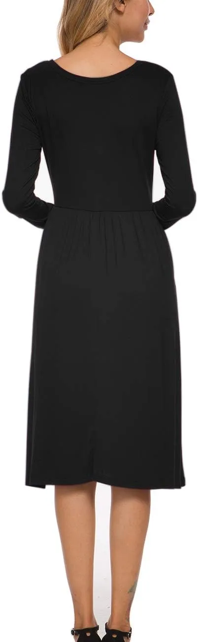 MISFAY Women's Long Sleeve Midi Dress Loose Casual Empire Waist Dresses with Pockets