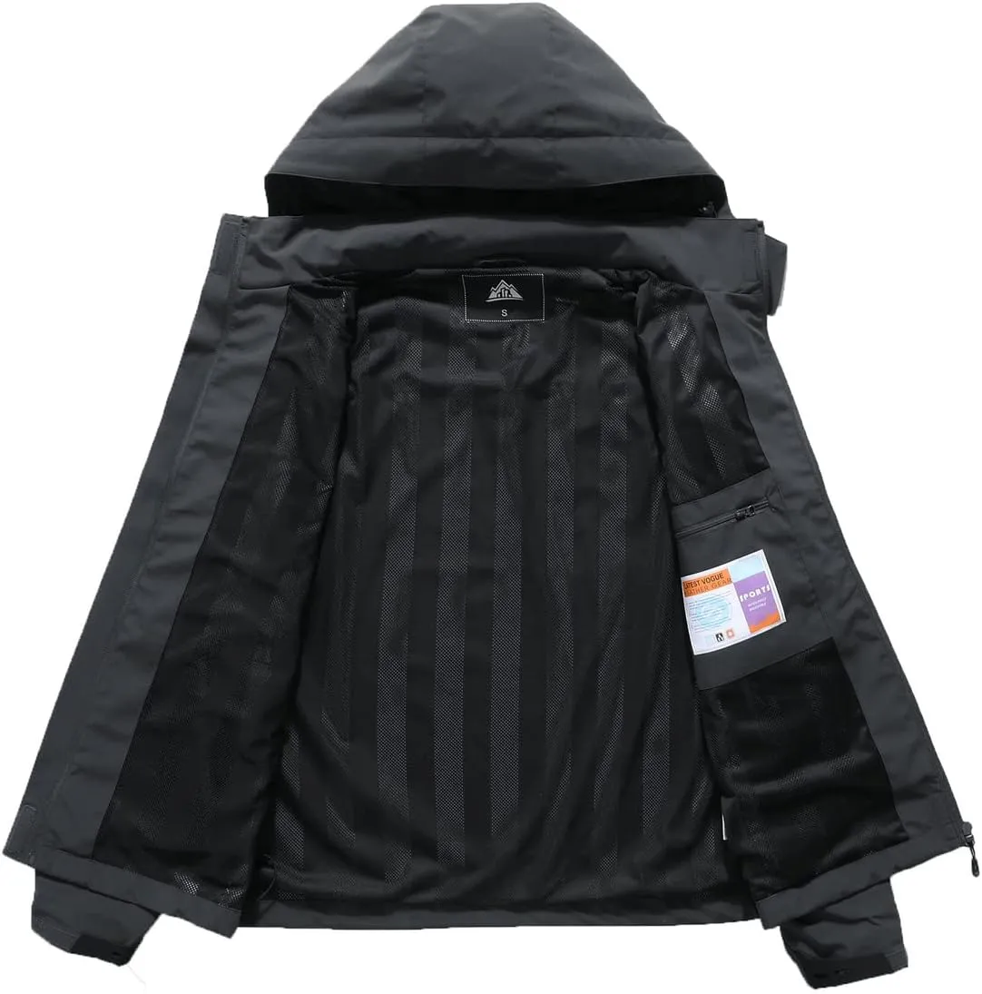 MOERDENG Women's Waterproof Rain Jacket Lightweight Raincoat Hooded Hiking Jacket Softshell Windbreaker