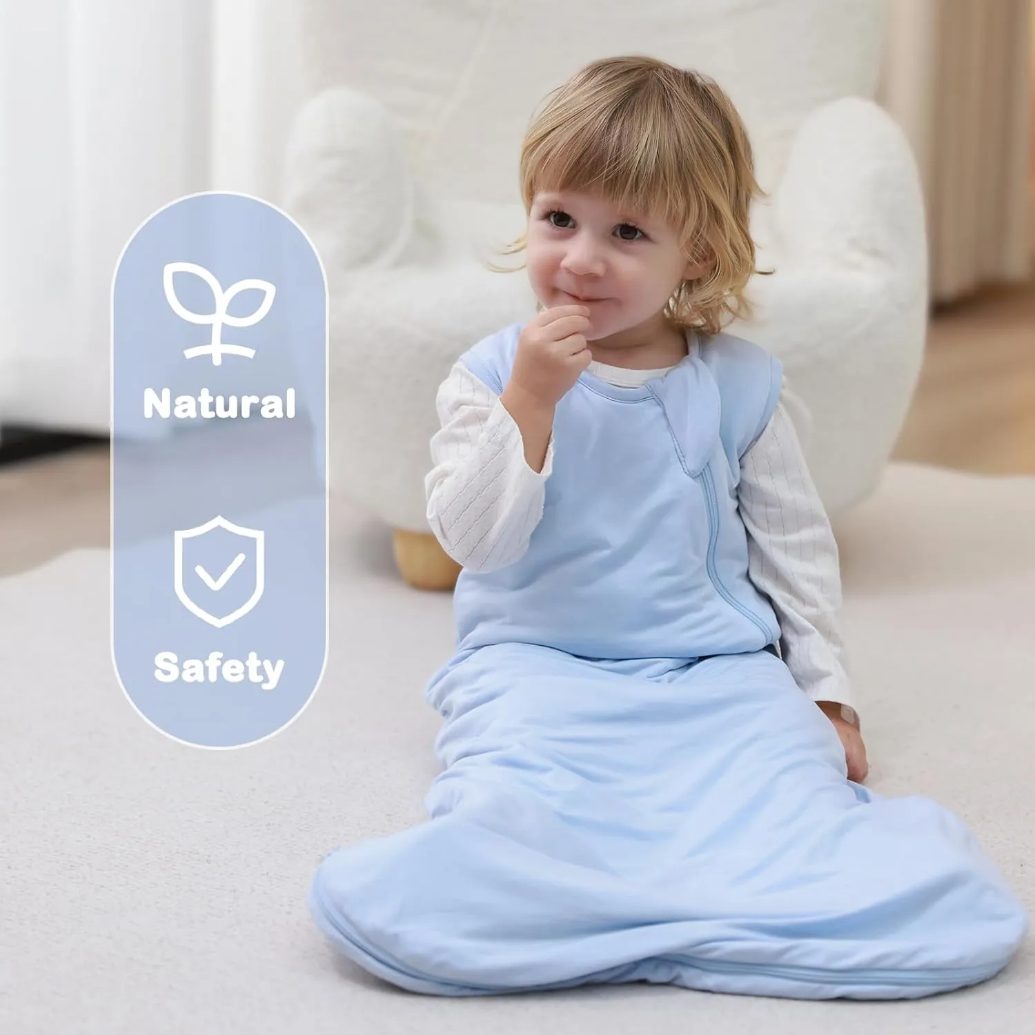 Mosebears Unisex Baby Sleep Sack 1.0 TOG, Supersoft Rayon Made from Bamboo Wearable Blanket with 2-Way Zipper (Fog Blue,6-18 Months)