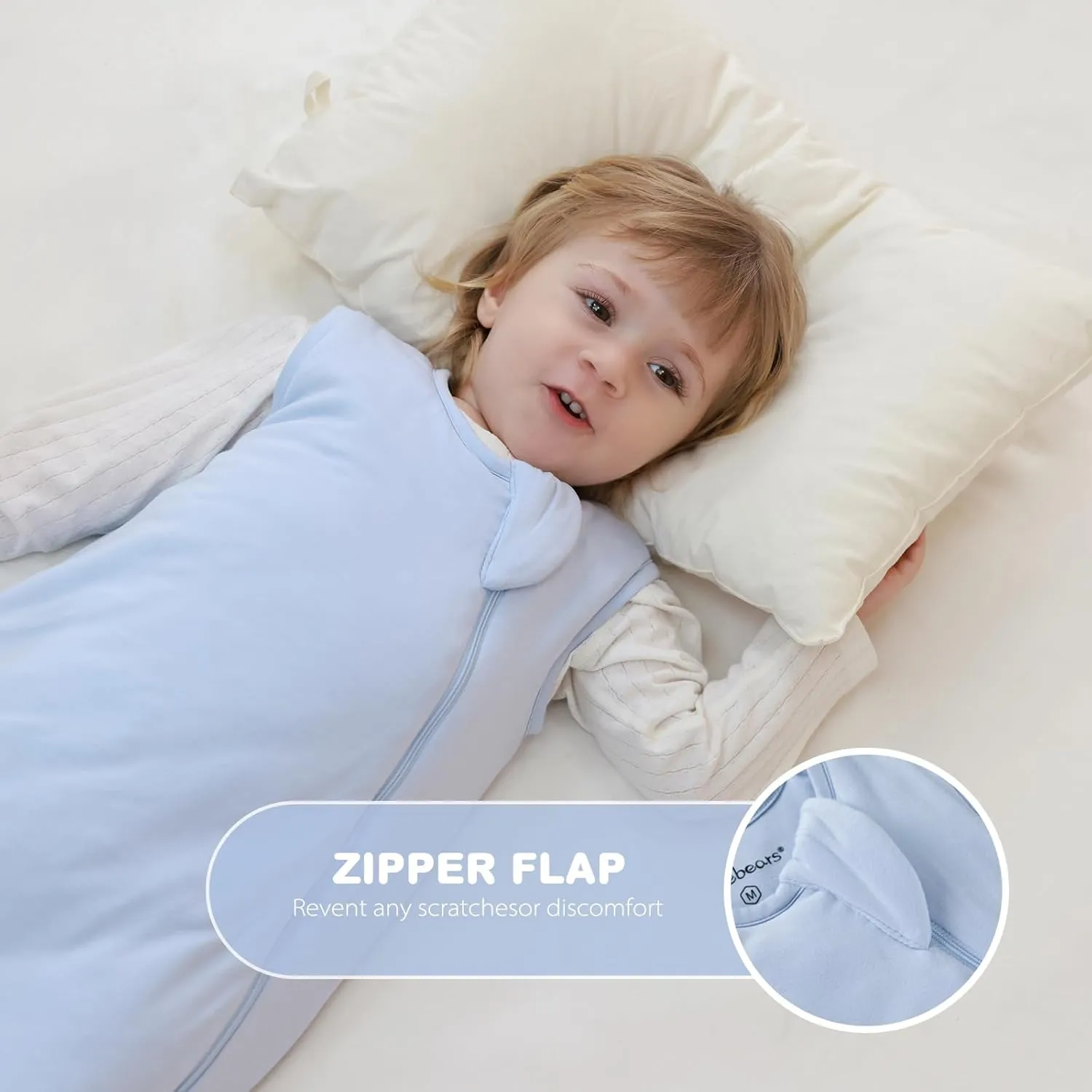 Mosebears Unisex Baby Sleep Sack 1.0 TOG, Supersoft Rayon Made from Bamboo Wearable Blanket with 2-Way Zipper (Fog Blue,6-18 Months)