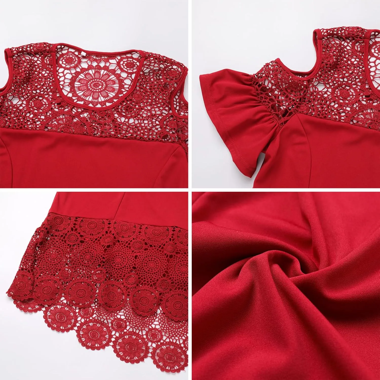 ODIZLI Women's Plus Size Short Sleeve Off-Shoulder Floral Lace Irregular Hemline Ruffle Midi Dress Party Dress