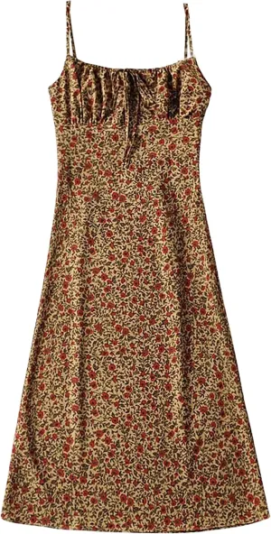 Omoone Womens Floral Dress Low-Cut Square Neck Spaghetti Strap Tie Bodycorn 90s Y2k Sun Dresses