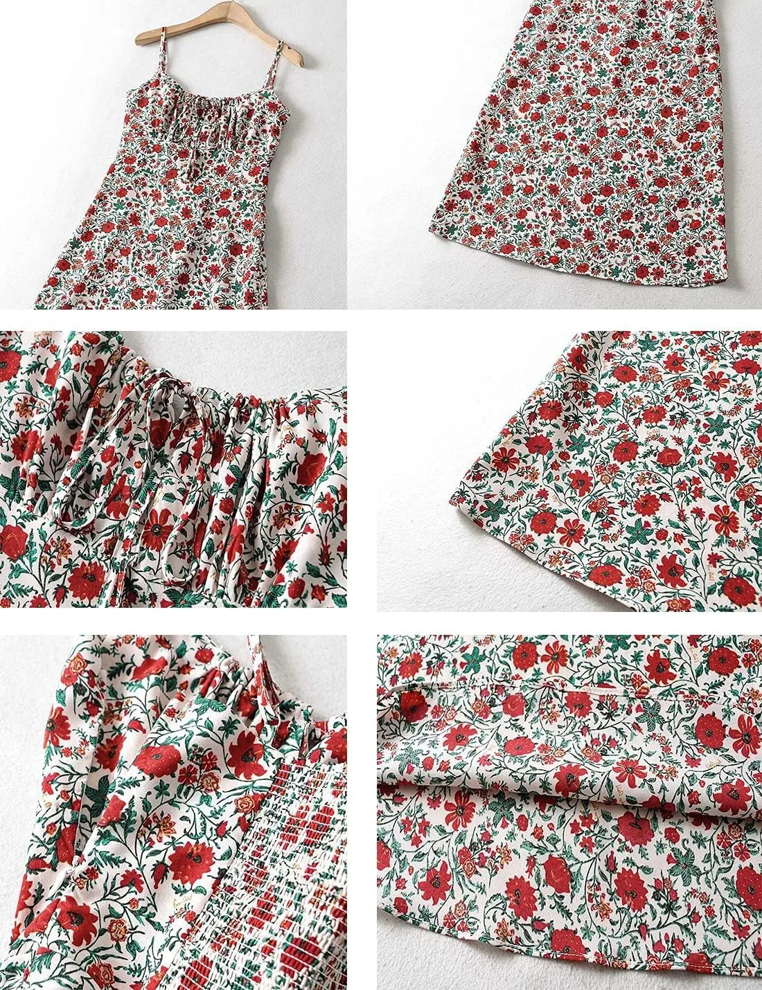 Omoone Womens Floral Dress Low-Cut Square Neck Spaghetti Strap Tie Bodycorn 90s Y2k Sun Dresses