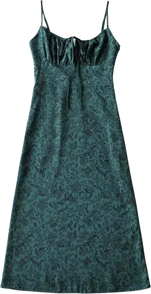 Omoone Womens Floral Dress Low-Cut Square Neck Spaghetti Strap Tie Bodycorn 90s Y2k Sun Dresses