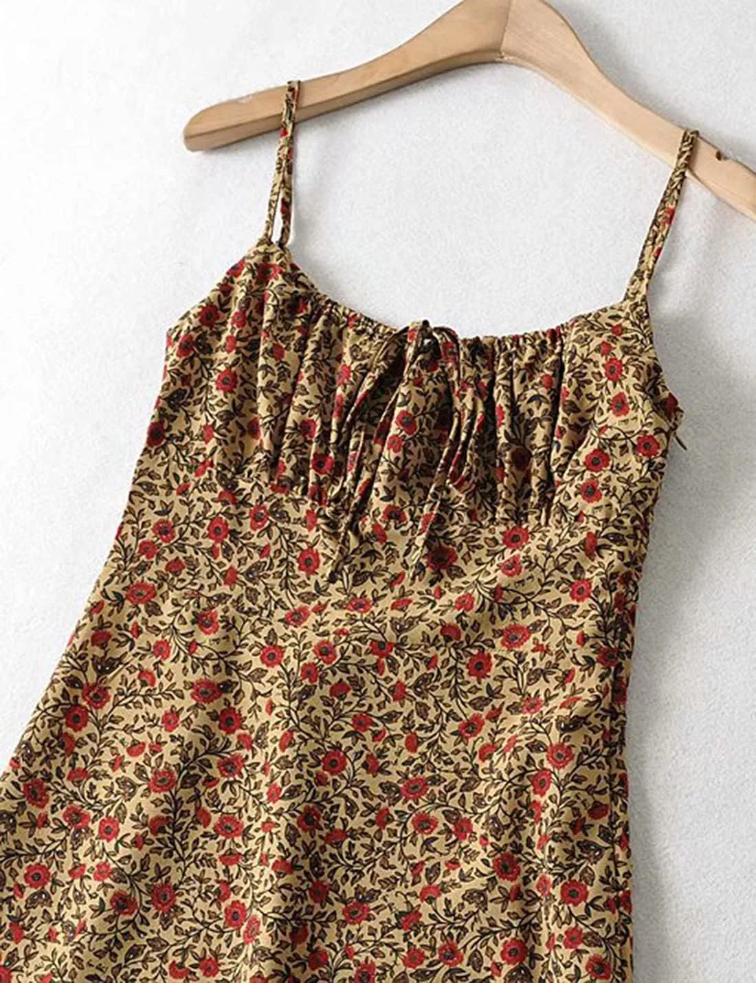 Omoone Womens Floral Dress Low-Cut Square Neck Spaghetti Strap Tie Bodycorn 90s Y2k Sun Dresses