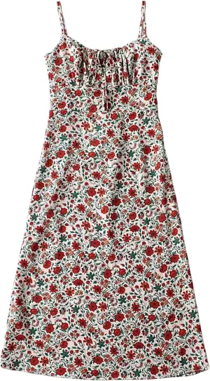 Omoone Womens Floral Dress Low-Cut Square Neck Spaghetti Strap Tie Bodycorn 90s Y2k Sun Dresses