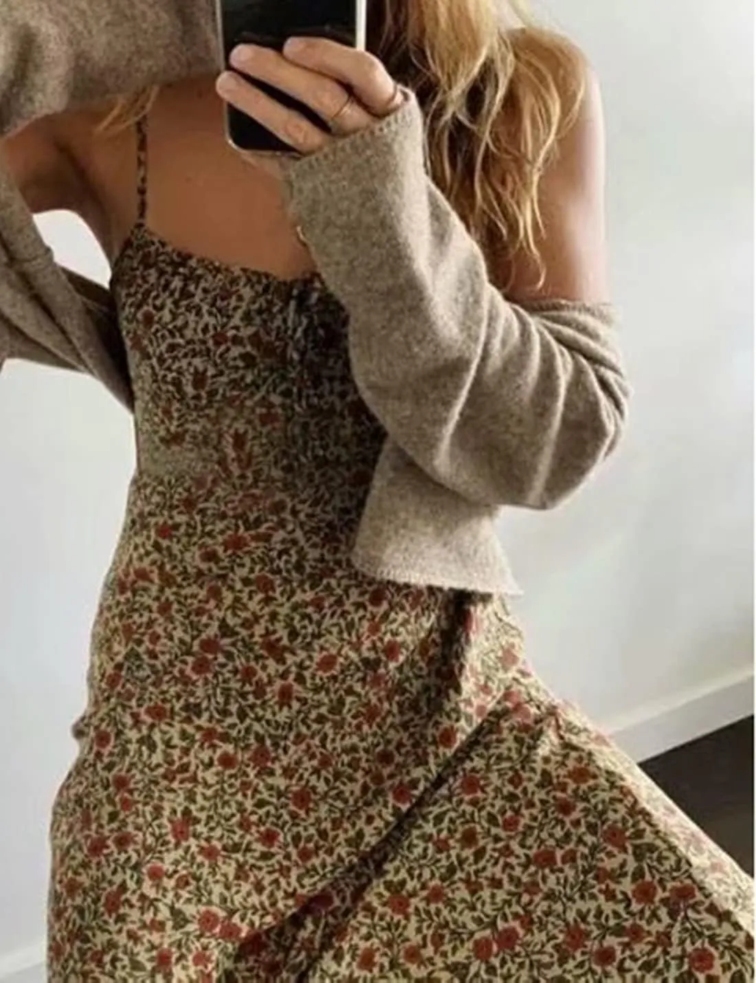 Omoone Womens Floral Dress Low-Cut Square Neck Spaghetti Strap Tie Bodycorn 90s Y2k Sun Dresses