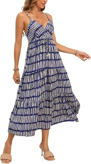 OSTOO Women's Floral Print Maxi Dresses Sleeveless Sleeves Boho Empire Waist Dress