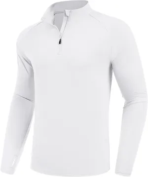 PINSPARK UV Long Sleeve Shirt for Men Quarter Zip Pullover Lightweight Rash Guard with Thumb Hole Quick Dry Workout Shirts