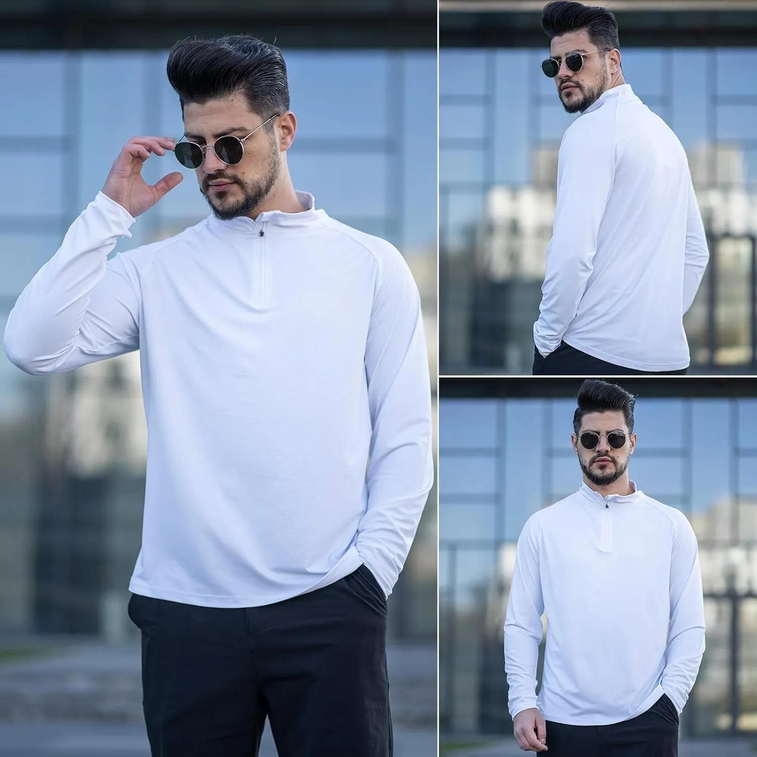 PINSPARK UV Long Sleeve Shirt for Men Quarter Zip Pullover Lightweight Rash Guard with Thumb Hole Quick Dry Workout Shirts