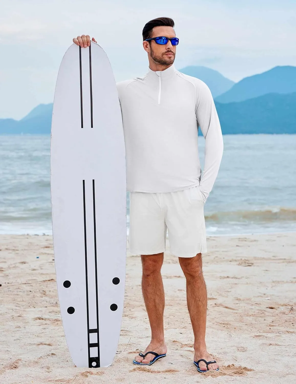 PINSPARK UV Long Sleeve Shirt for Men Quarter Zip Pullover Lightweight Rash Guard with Thumb Hole Quick Dry Workout Shirts