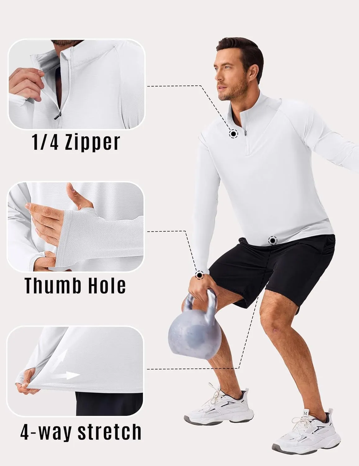 PINSPARK UV Long Sleeve Shirt for Men Quarter Zip Pullover Lightweight Rash Guard with Thumb Hole Quick Dry Workout Shirts