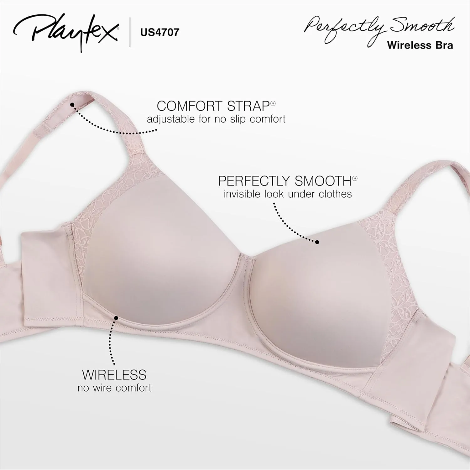 Playtex Women's Secrets Smoothing Wireless Bra 4707, Perfectly Smooth Full-Coverage T-Shirt Bra, Full Figures