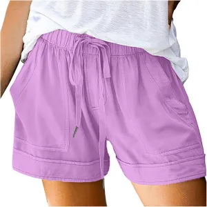 Plus Size Shorts for Women High Waisted Drawstring Cotton Lounge Shorts Pull On Short Casual Pants Summer Outfits