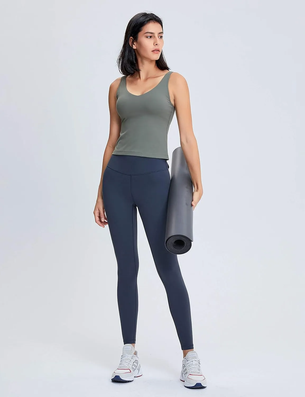 POSHDIVAH Women Sports Bra Longline Padded Tank Top Naked Feeling Workout Fitness Running Yoga Tops