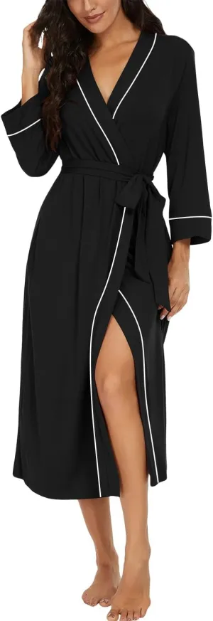 PrinStory Womens Robe Long Kint Bathrobe Lightweight Soft Robes Ladies Bath Robe