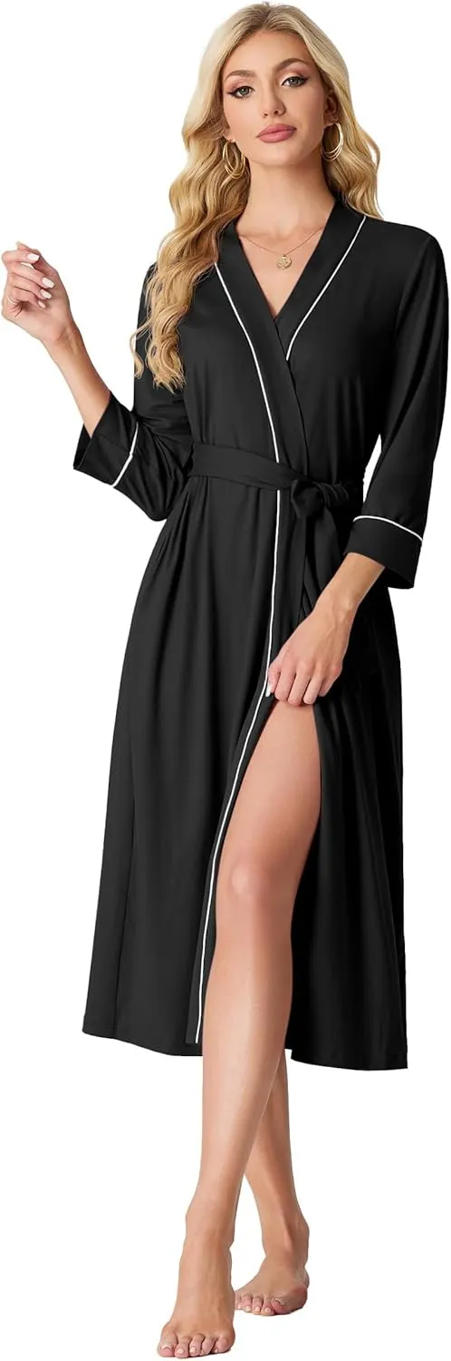 PrinStory Womens Robe Long Kint Bathrobe Lightweight Soft Robes Ladies Bath Robe