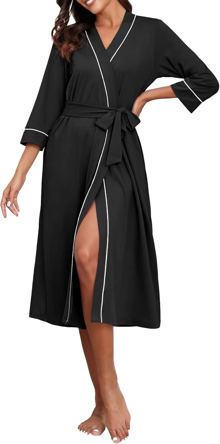 PrinStory Womens Robe Long Kint Bathrobe Lightweight Soft Robes Ladies Bath Robe
