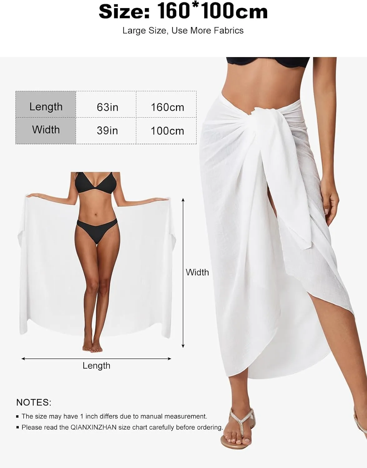 QIANXIZHAN Women's Swimsuit Cover Up,Beach Sarong Wrap Bottom Coverup for Women Short Skirt