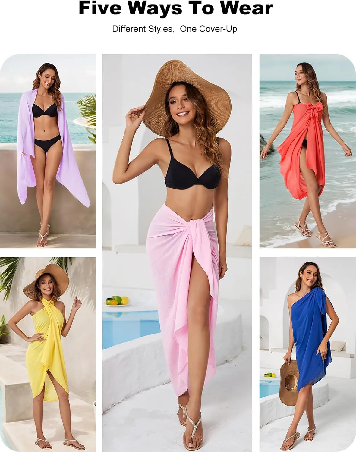 QIANXIZHAN Women's Swimsuit Cover Up,Beach Sarong Wrap Bottom Coverup for Women Short Skirt