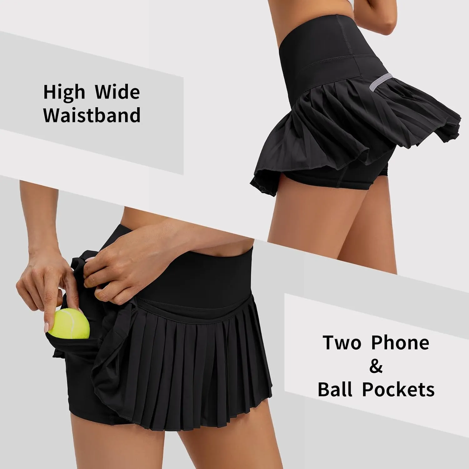 Raroauf Womens Pleated Tennis Skirts with Shorts High Waisted Mini Skirt Golf Skort Athletic Skirts Workout Pickball