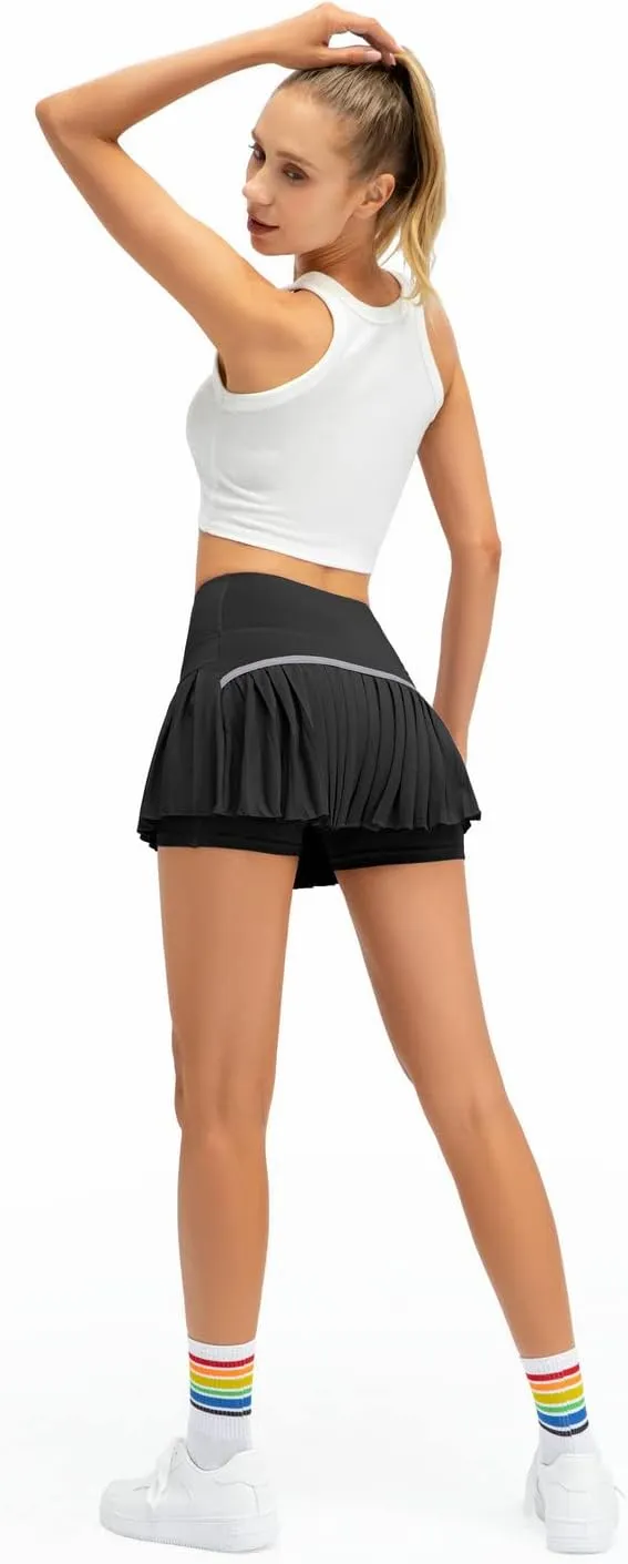 Raroauf Womens Pleated Tennis Skirts with Shorts High Waisted Mini Skirt Golf Skort Athletic Skirts Workout Pickball