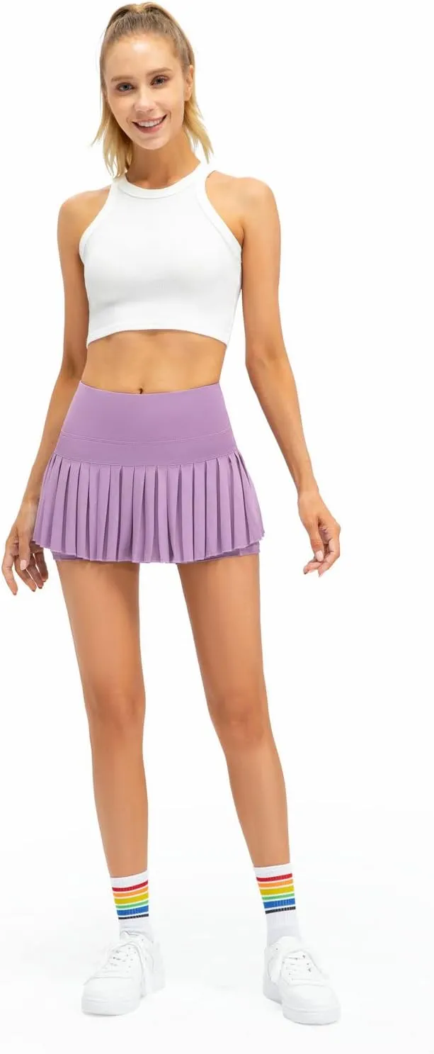 Raroauf Womens Pleated Tennis Skirts with Shorts High Waisted Mini Skirt Golf Skort Athletic Skirts Workout Pickball