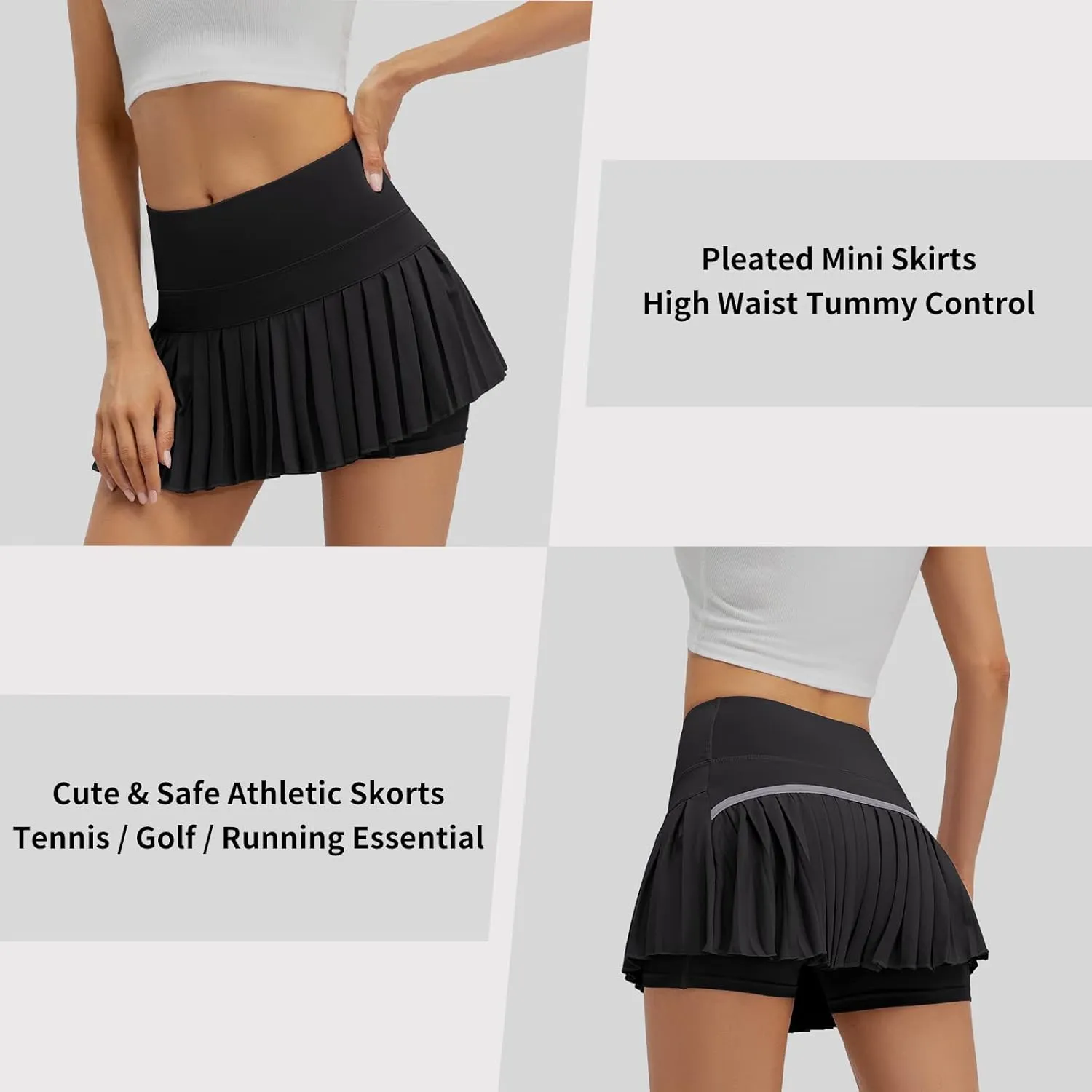 Raroauf Womens Pleated Tennis Skirts with Shorts High Waisted Mini Skirt Golf Skort Athletic Skirts Workout Pickball