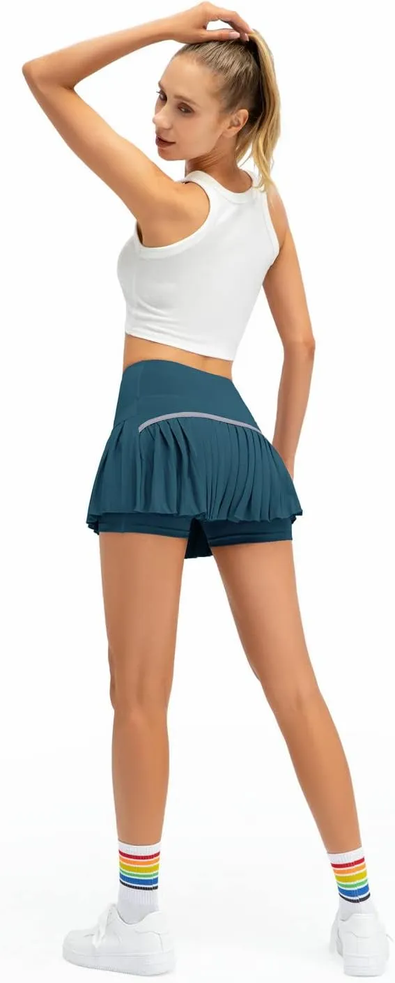 Raroauf Womens Pleated Tennis Skirts with Shorts High Waisted Mini Skirt Golf Skort Athletic Skirts Workout Pickball