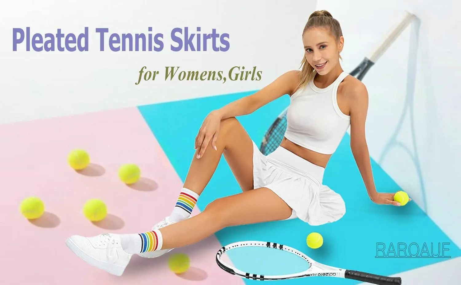 Raroauf Womens Pleated Tennis Skirts with Shorts High Waisted Mini Skirt Golf Skort Athletic Skirts Workout Pickball
