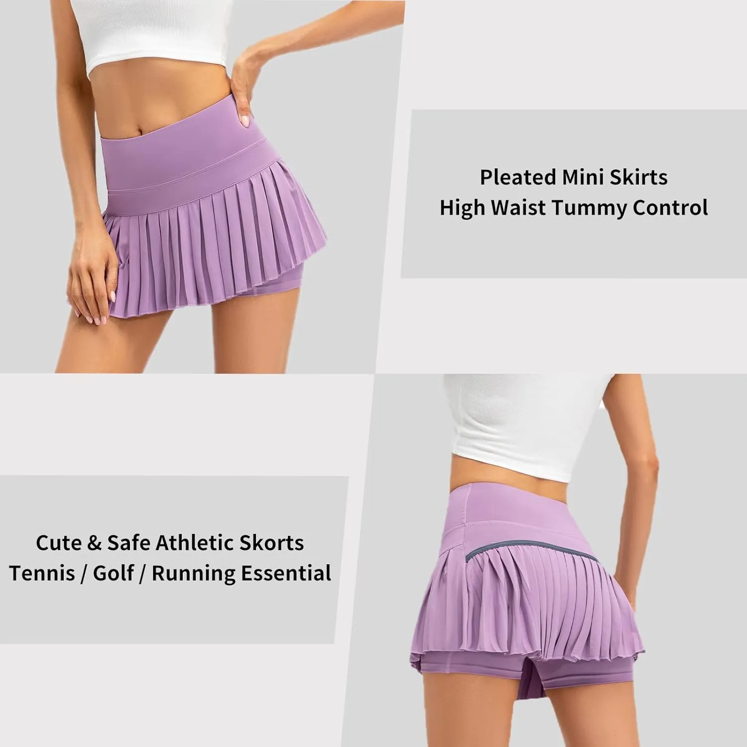 Raroauf Womens Pleated Tennis Skirts with Shorts High Waisted Mini Skirt Golf Skort Athletic Skirts Workout Pickball