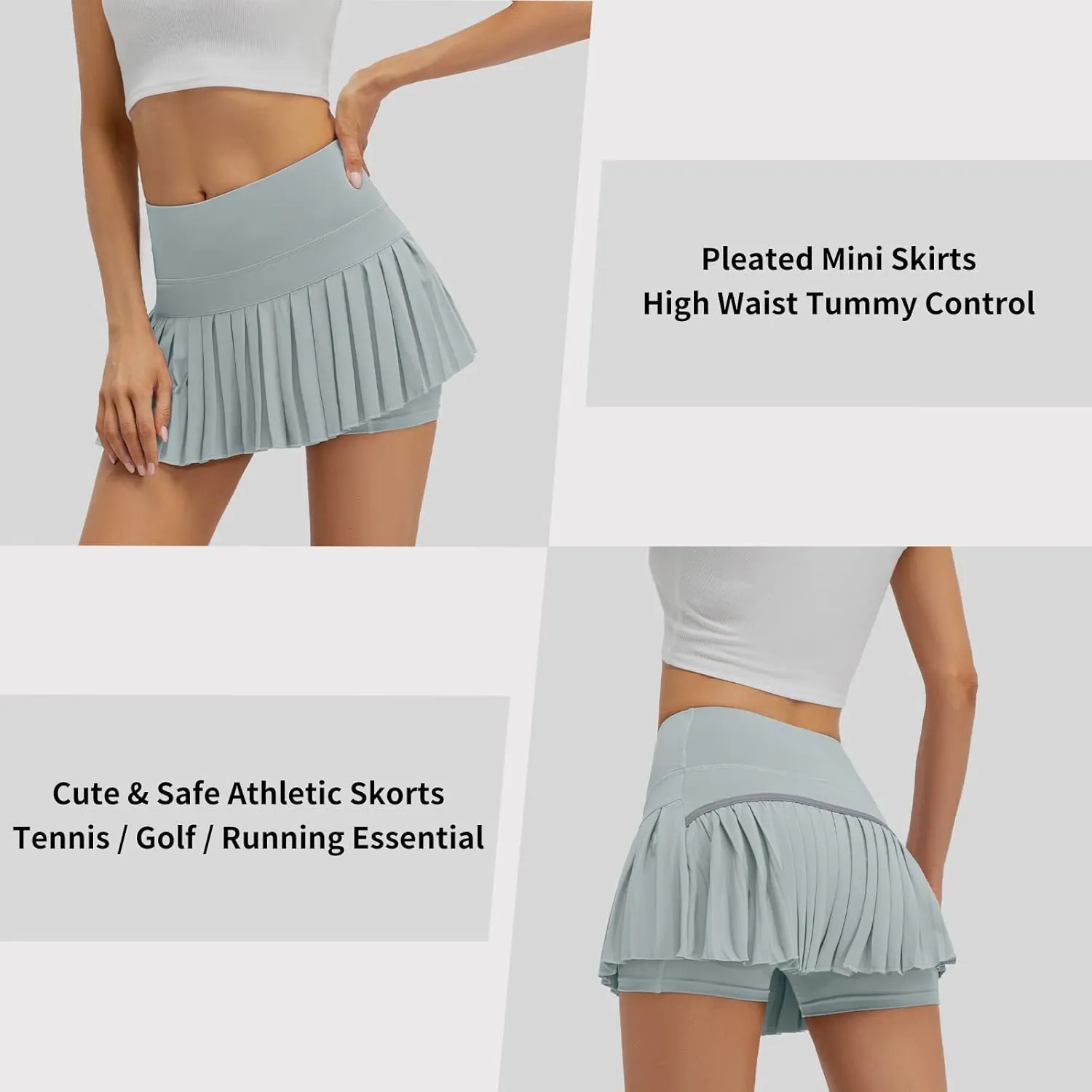 Raroauf Womens Pleated Tennis Skirts with Shorts High Waisted Mini Skirt Golf Skort Athletic Skirts Workout Pickball