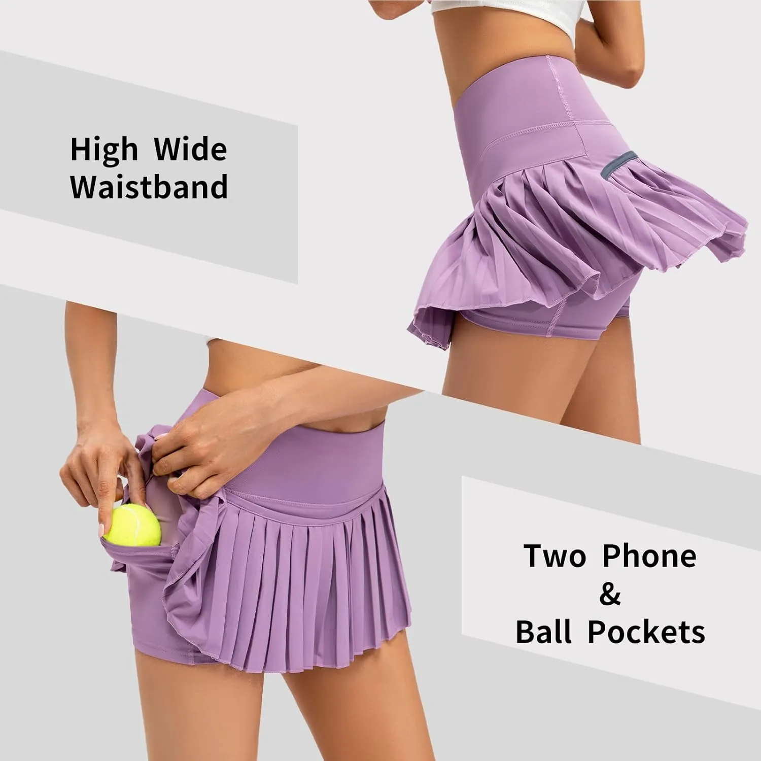 Raroauf Womens Pleated Tennis Skirts with Shorts High Waisted Mini Skirt Golf Skort Athletic Skirts Workout Pickball