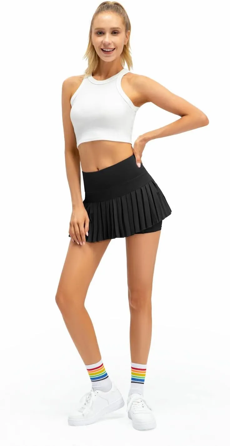 Raroauf Womens Pleated Tennis Skirts with Shorts High Waisted Mini Skirt Golf Skort Athletic Skirts Workout Pickball