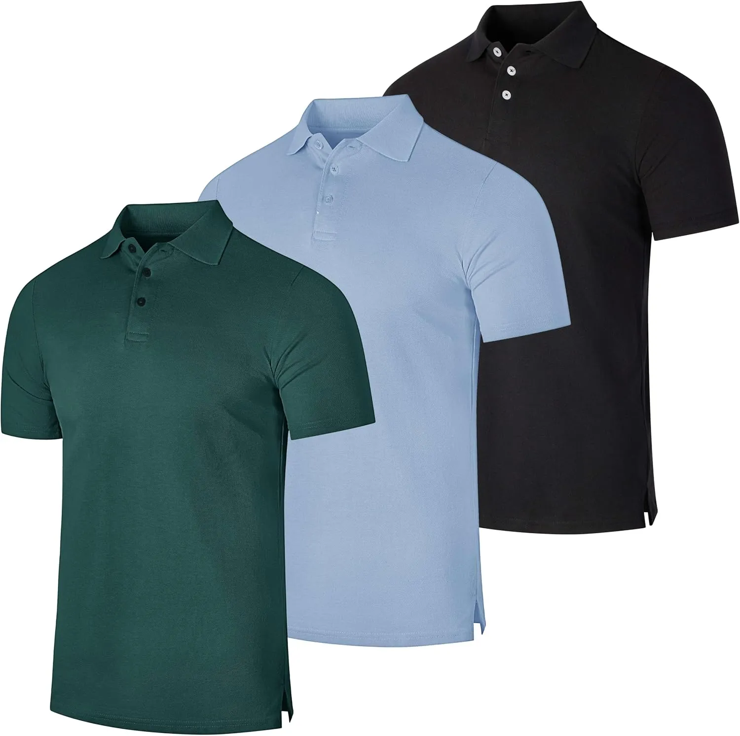 Real Essentials 3 & 4 Pack: Men's Cotton Pique Short Sleeve Polo Shirt - Performance Polo (Available in Big & Tall)