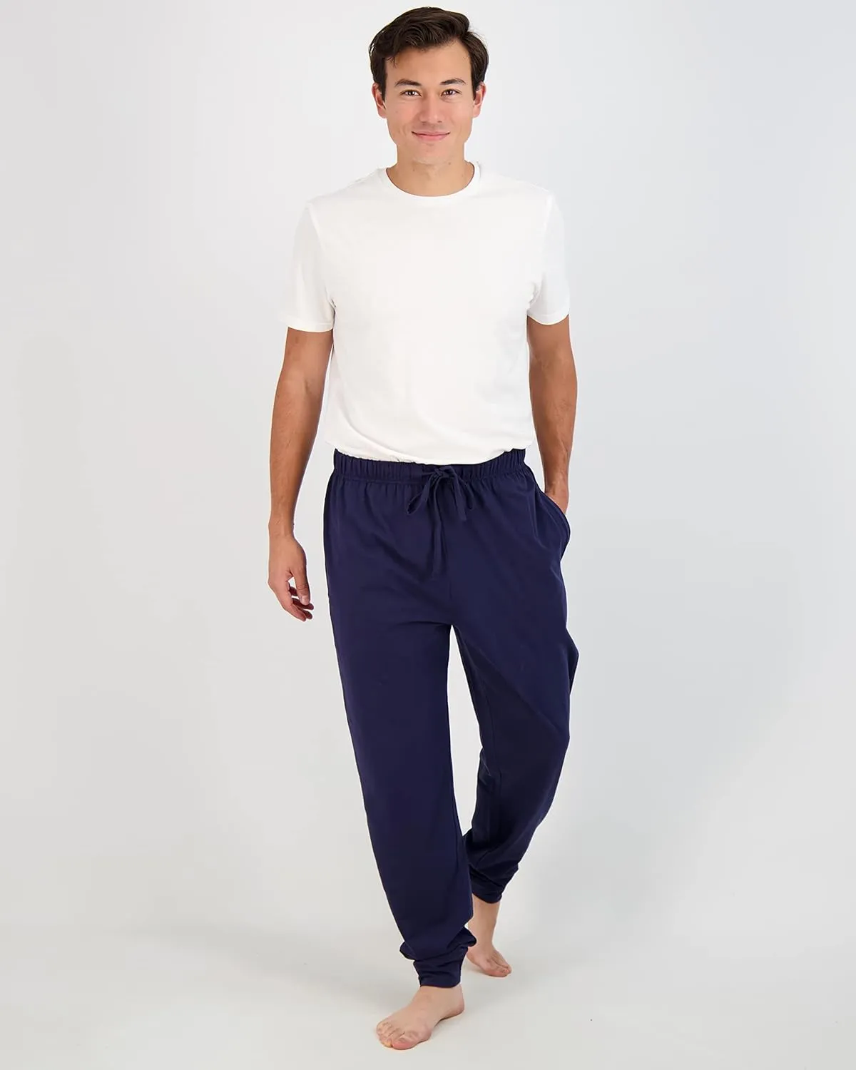 Real Essentials 3 Pack: Men's Cotton Jersey Soft Jogger Sleep Lounge Pajama Drawstring & Pockets (Available in Big & Tall)