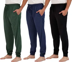 Real Essentials 3 Pack: Men's Cotton Jersey Soft Jogger Sleep Lounge Pajama Drawstring & Pockets (Available in Big & Tall)