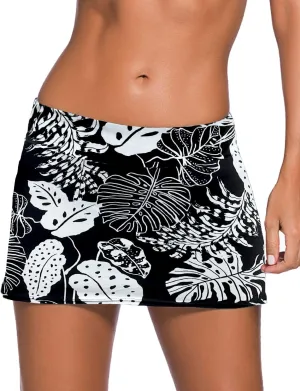REKITA Women Swim Skirt Solid Color Waistband Skort Bikini Bottom