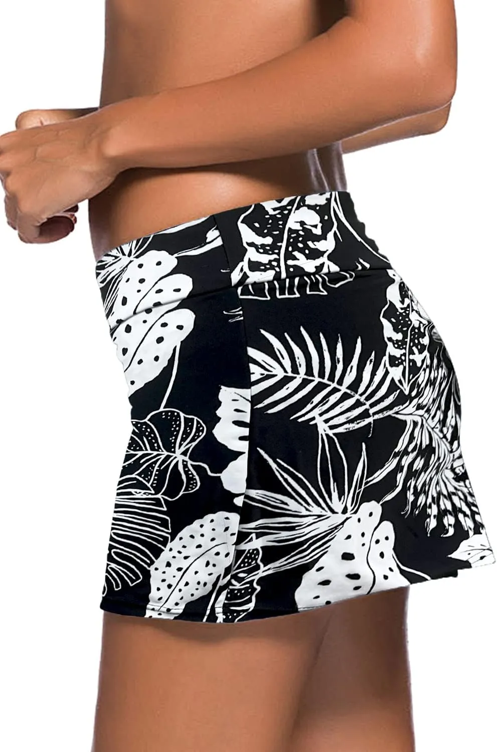 REKITA Women Swim Skirt Solid Color Waistband Skort Bikini Bottom
