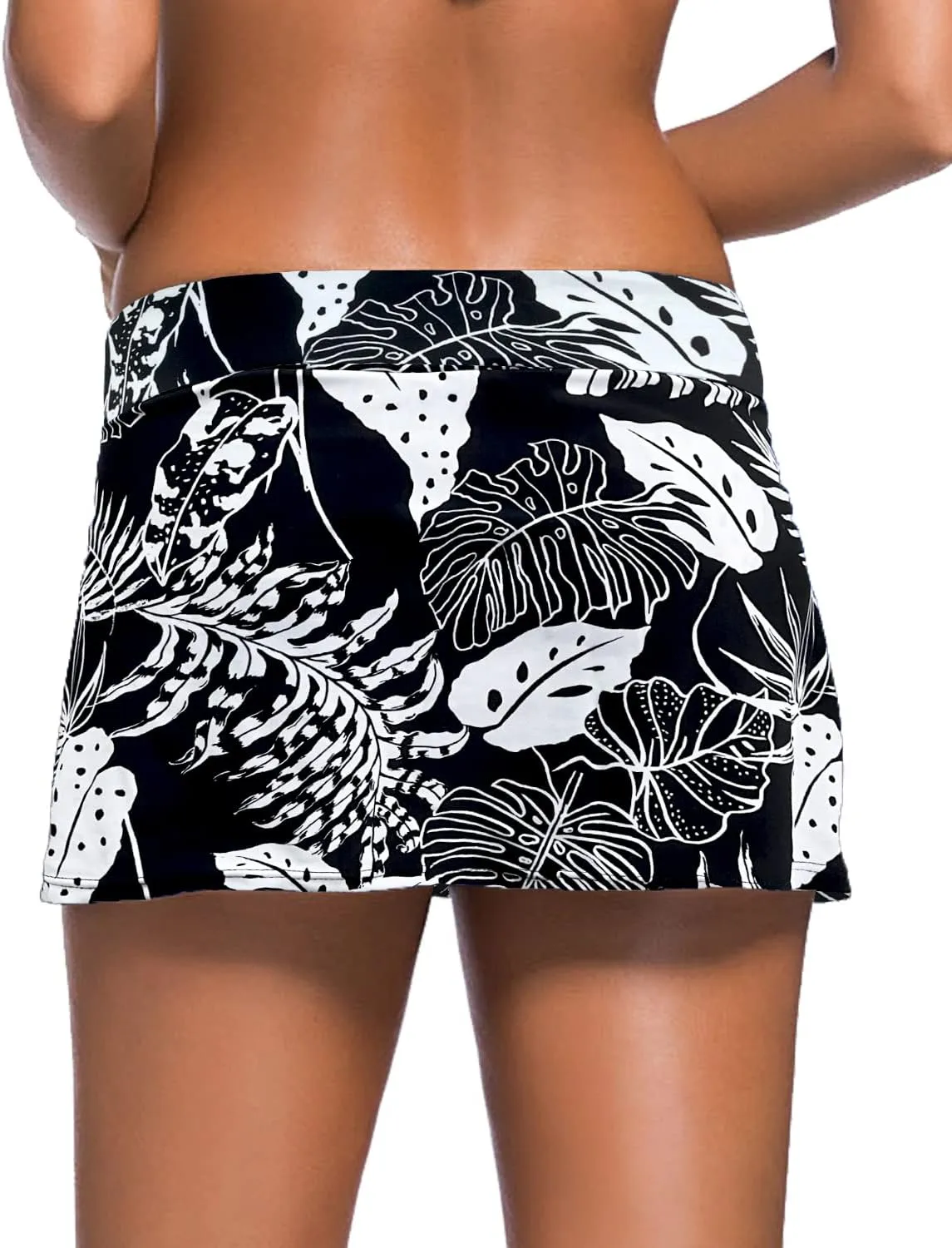 REKITA Women Swim Skirt Solid Color Waistband Skort Bikini Bottom