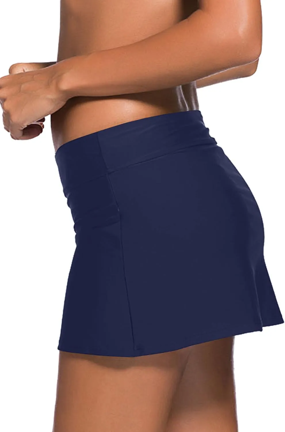 REKITA Women Swim Skirt Solid Color Waistband Skort Bikini Bottom