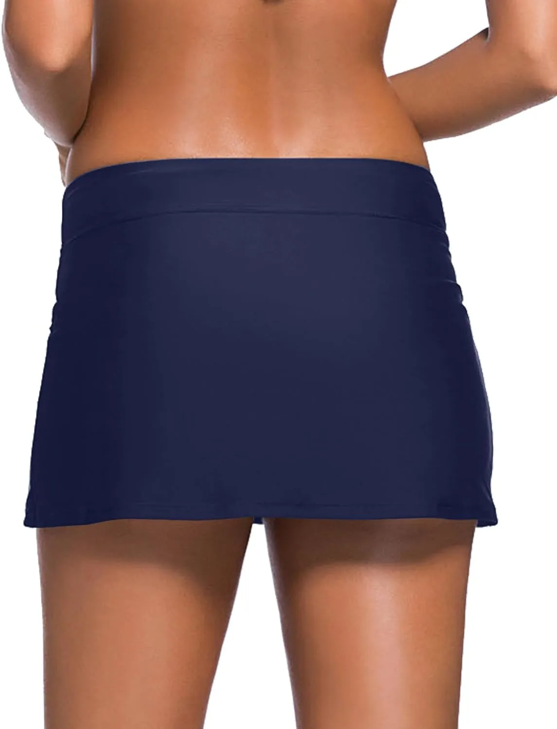 REKITA Women Swim Skirt Solid Color Waistband Skort Bikini Bottom