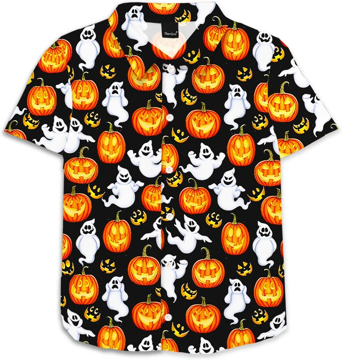 Remimi Unisex Kids Halloween Shirt Holiday Hawaiian Tops Short Sleeve Ugly Button Up 5-14 Years