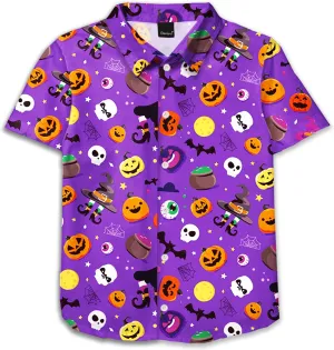 Remimi Unisex Kids Halloween Shirt Holiday Hawaiian Tops Short Sleeve Ugly Button Up 5-14 Years