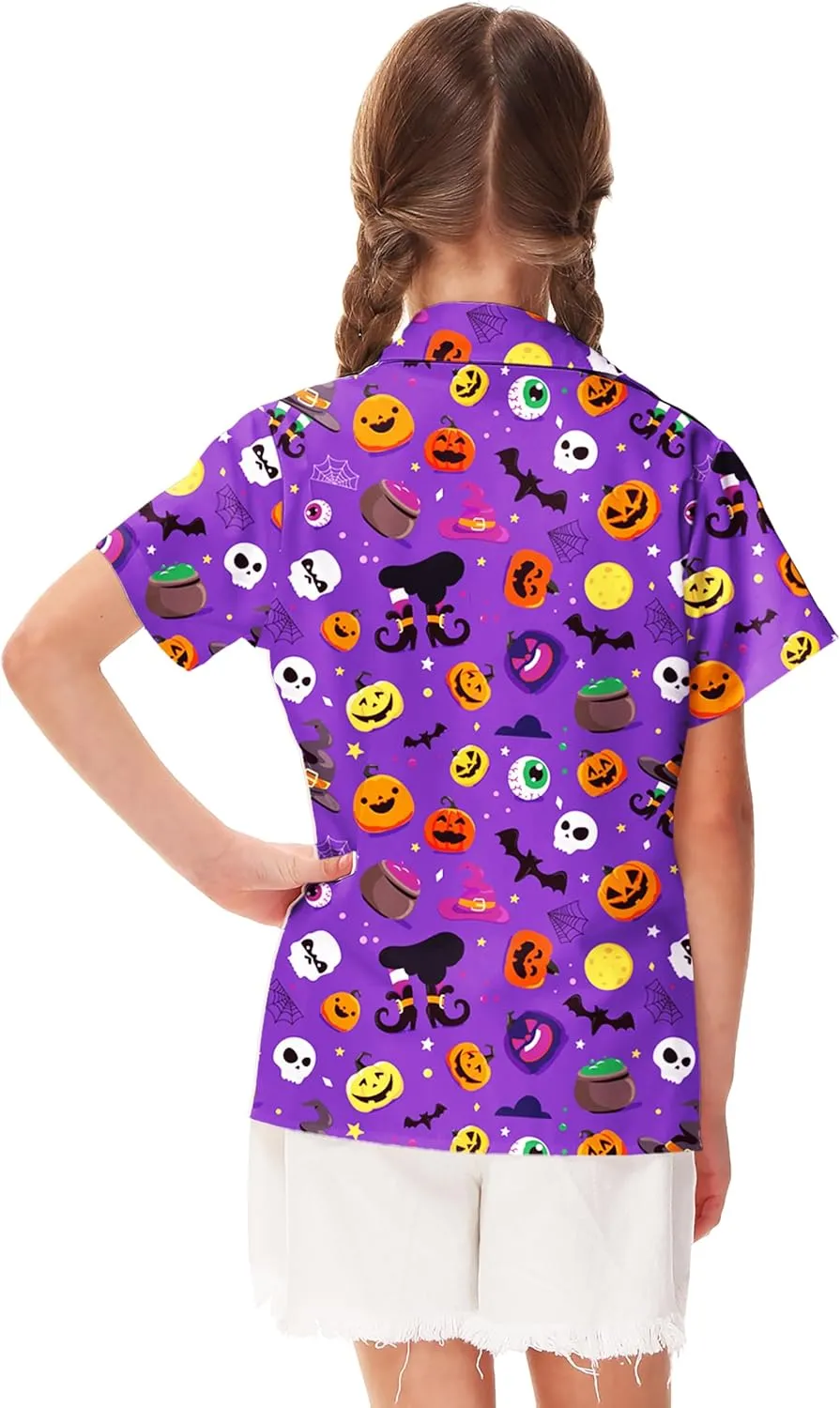 Remimi Unisex Kids Halloween Shirt Holiday Hawaiian Tops Short Sleeve Ugly Button Up 5-14 Years